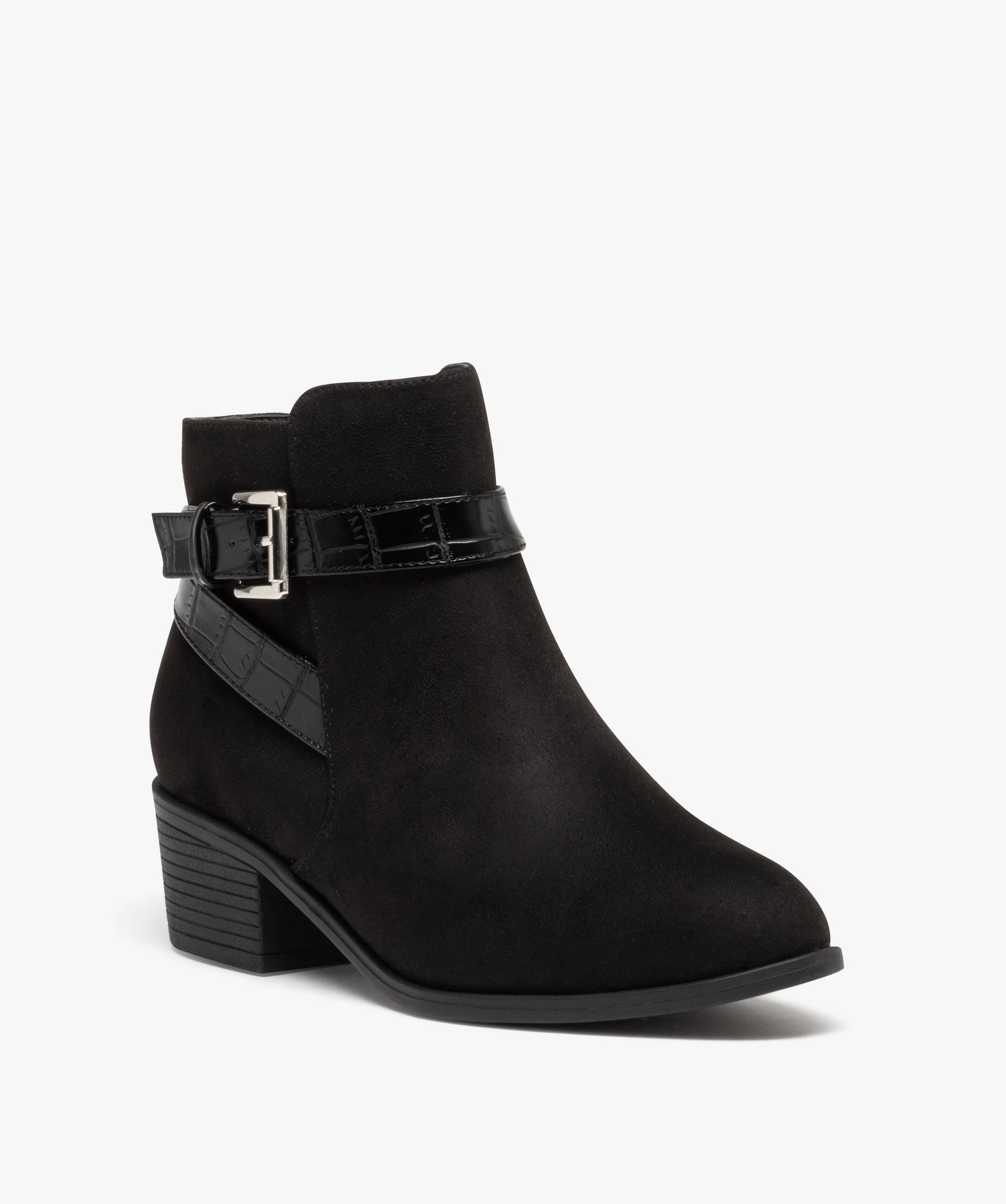 Boots femme unies à talon carré bride avec boucle fantaisie noir | GEMO