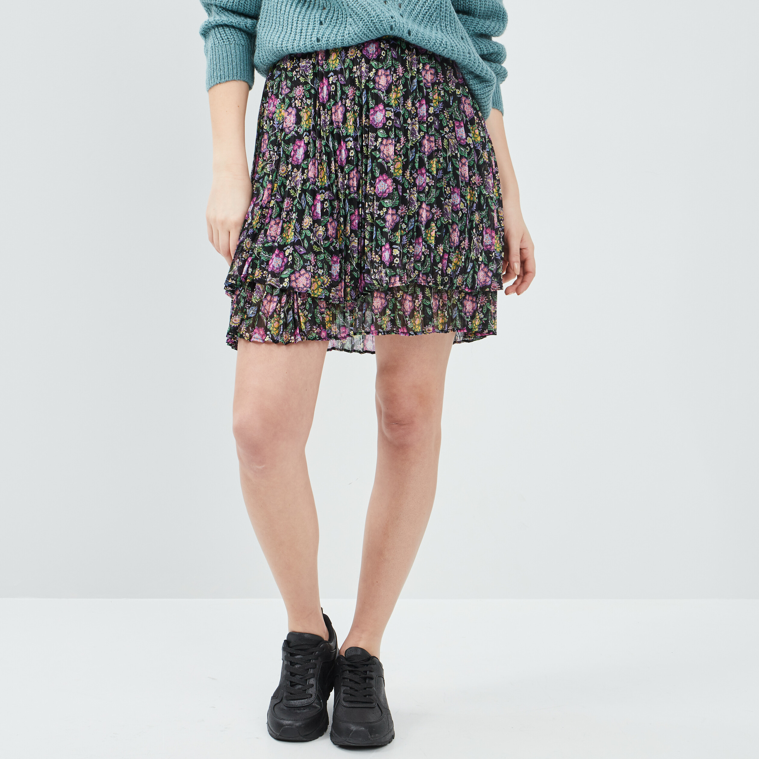 Jupe droite plissée multicolore femme | La Halle