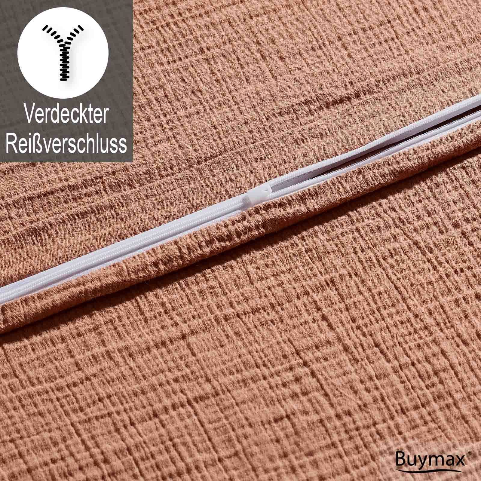 Bettwäsche Luxury, Buymax, Musselin Baumwolle, 2 teilig, Musselin Bettwäsche Set 100% Baumwolle warme Bettbezug Uni einfarbig 2 - 3 tlg. mit Reißverschluss in verschiedenen Farben und Größen