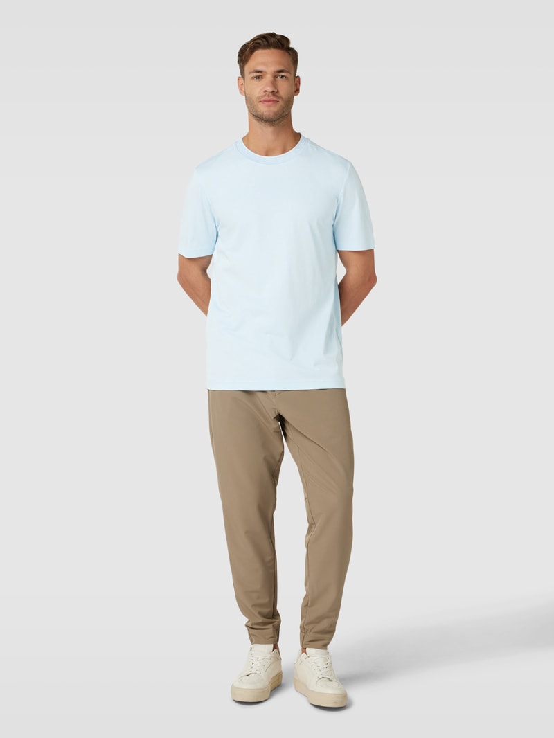 T-Shirt mit geripptem Rundhalsausschnitt in hellblau meliert