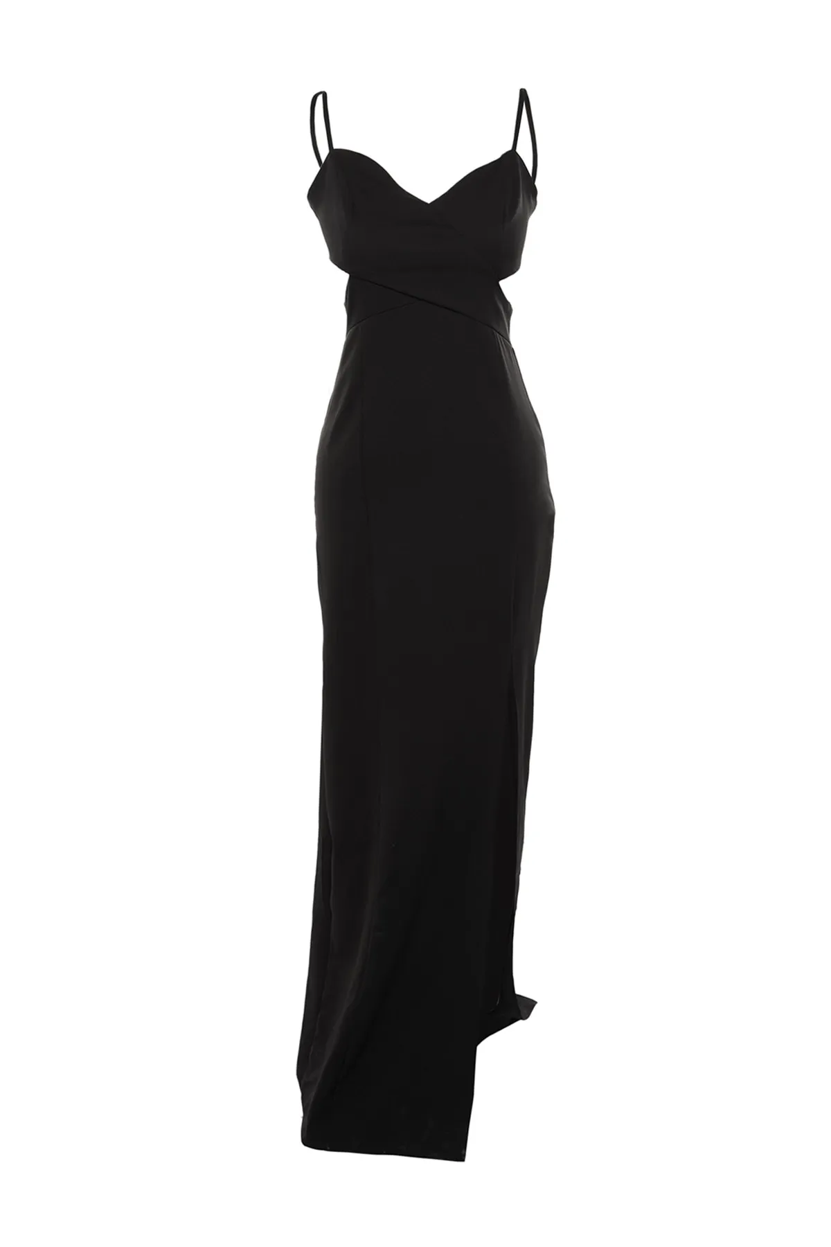 Trendyol Collection  Schwarzes langes Abendkleid mit gewebtem Fenster/Ausschnitt-Detail TPRSS19UT0124