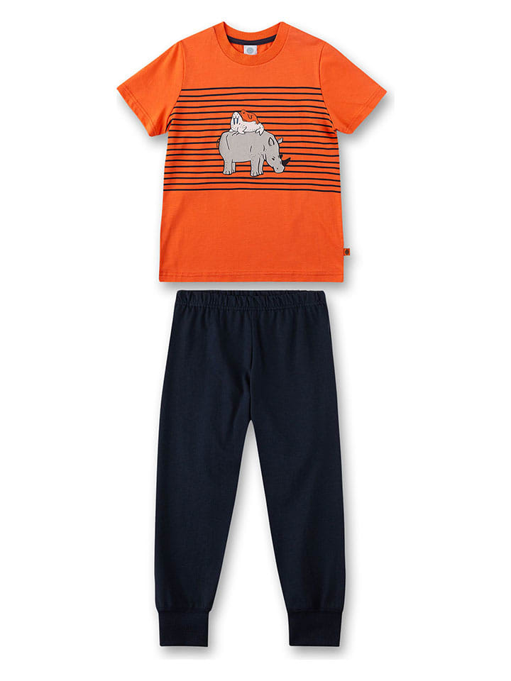 Sanetta Pyjama in Orange/ Schwarz günstig kaufen
