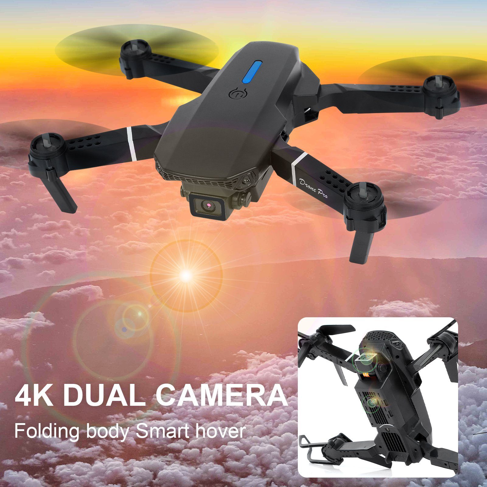 farfi Faltbare stabile Flugkamera mit Fernbedienung, 4K-Dual-Kamera-Drohne Spielzeug-Drohne (4K, Dual-Kameras,Anti-Interferenz-Technologie,WIFI FPV-Funktion)