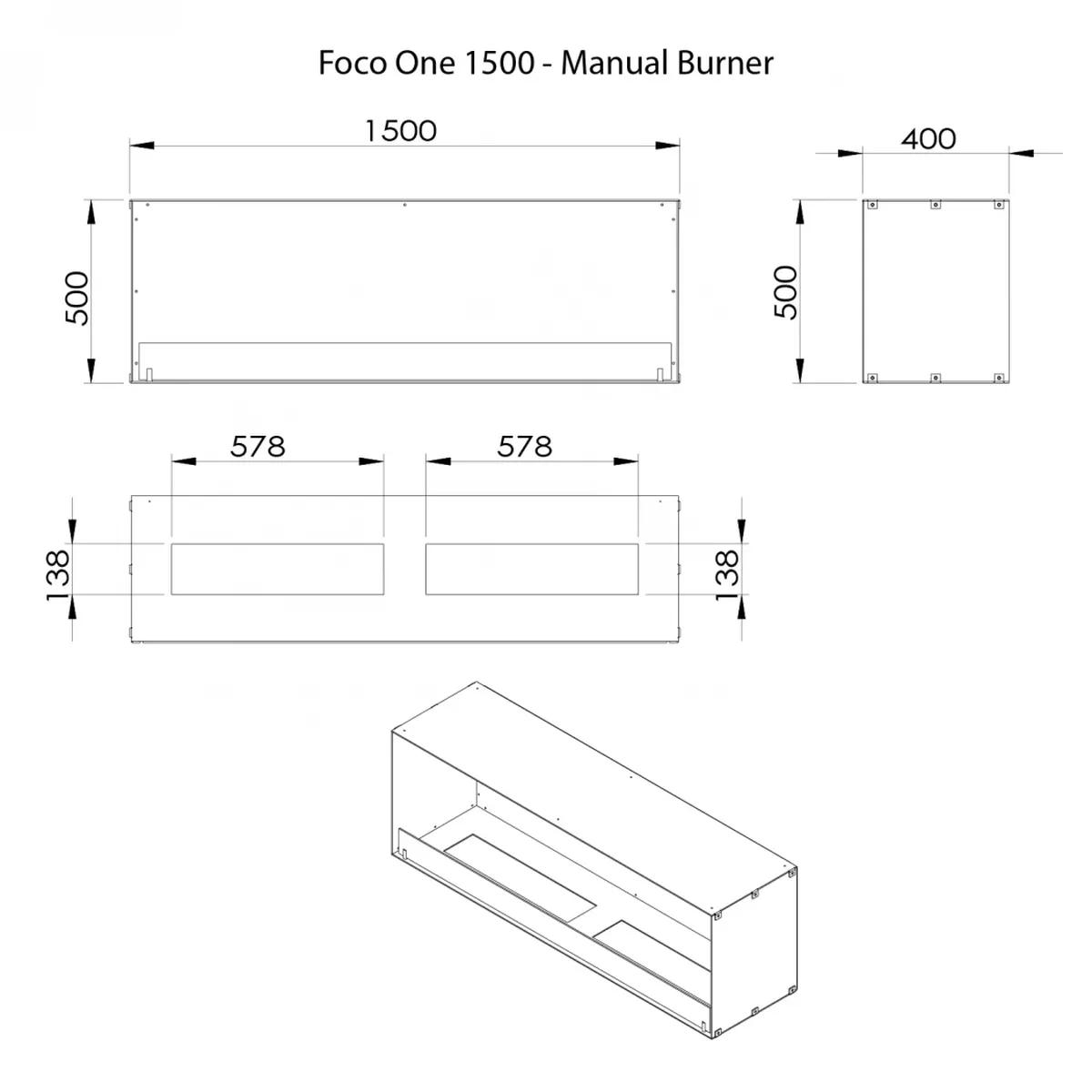 Foco Foco One 1500, Bioethanol-Einbaukamin, 1500 mm Breite, einseitig, verschiedene Brenner zur Auswahl