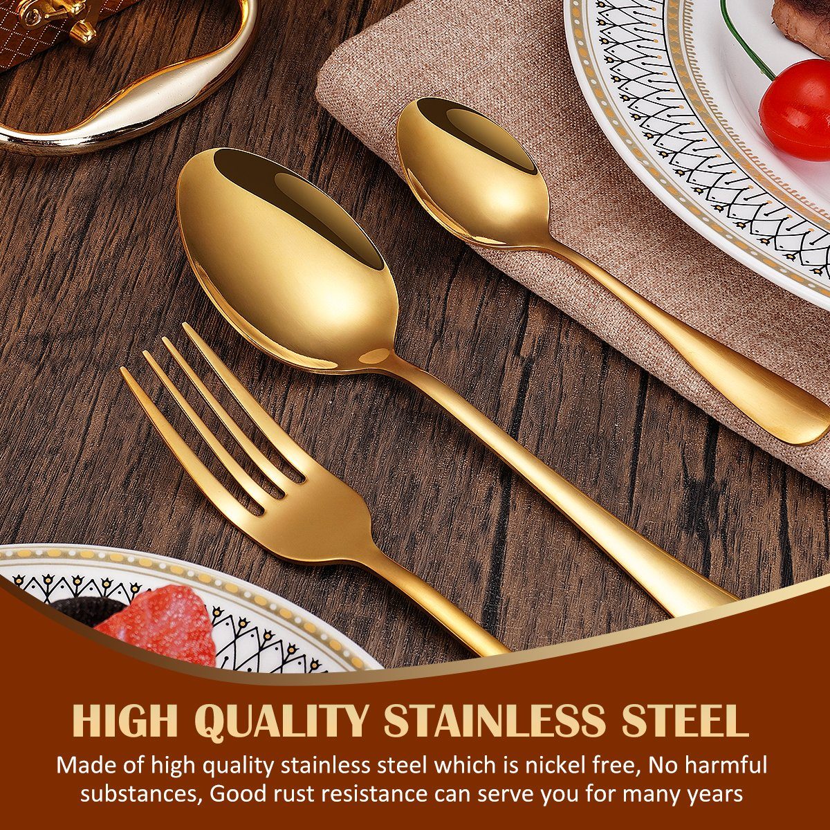 Faizee Möbel Besteck-Set Besteck-Set Edelstahl Besteck Cutlery Set 24-tlg Wooden Box