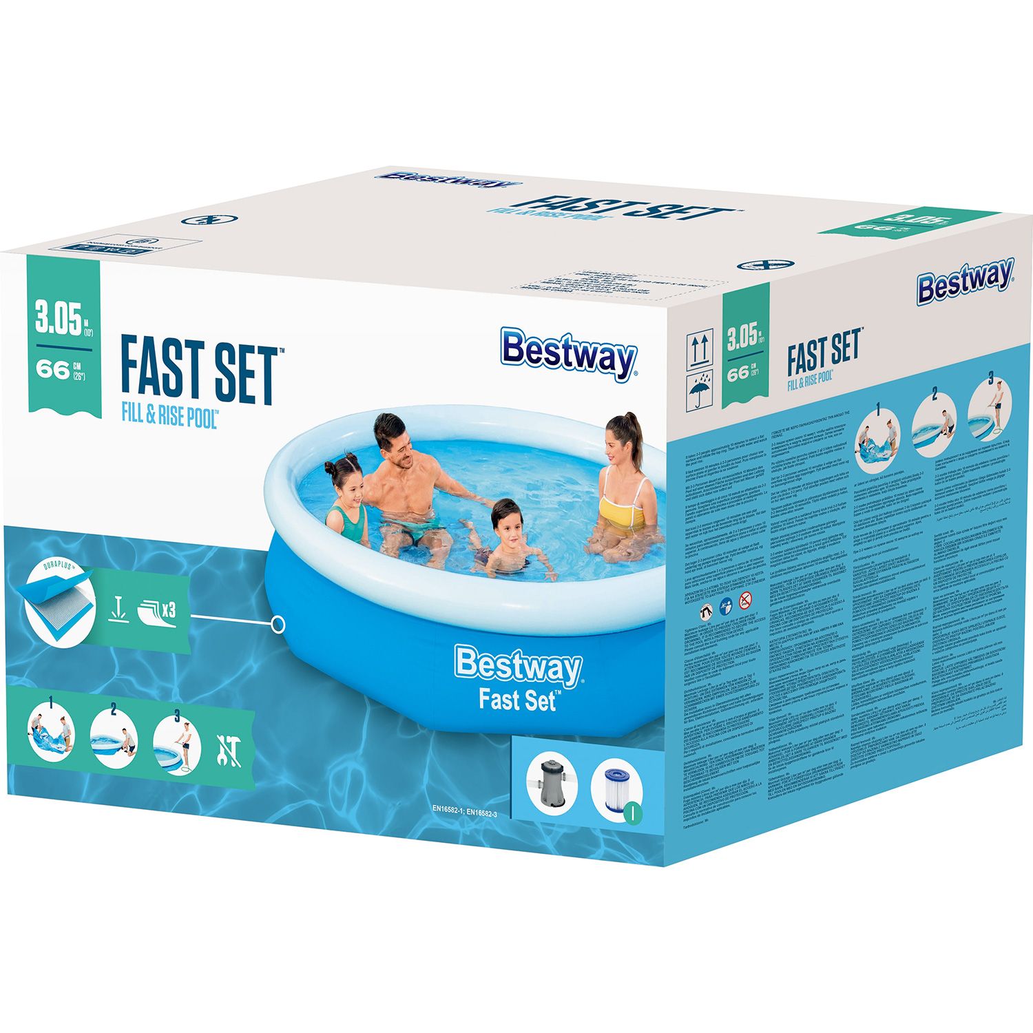 Bestway 305 x 66 cm Fast Set Pool mit Filterpumpe