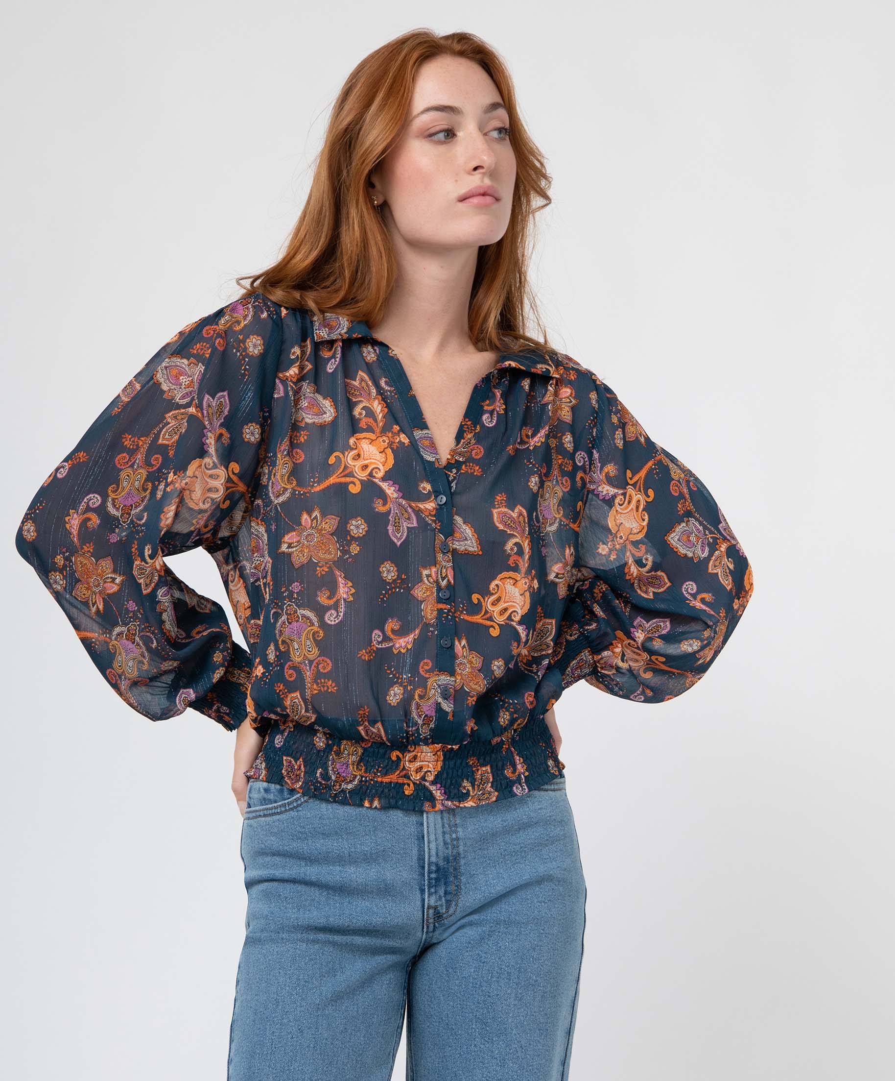 Blouse femme à motifs et rayures scintillantes imprime | GEMO