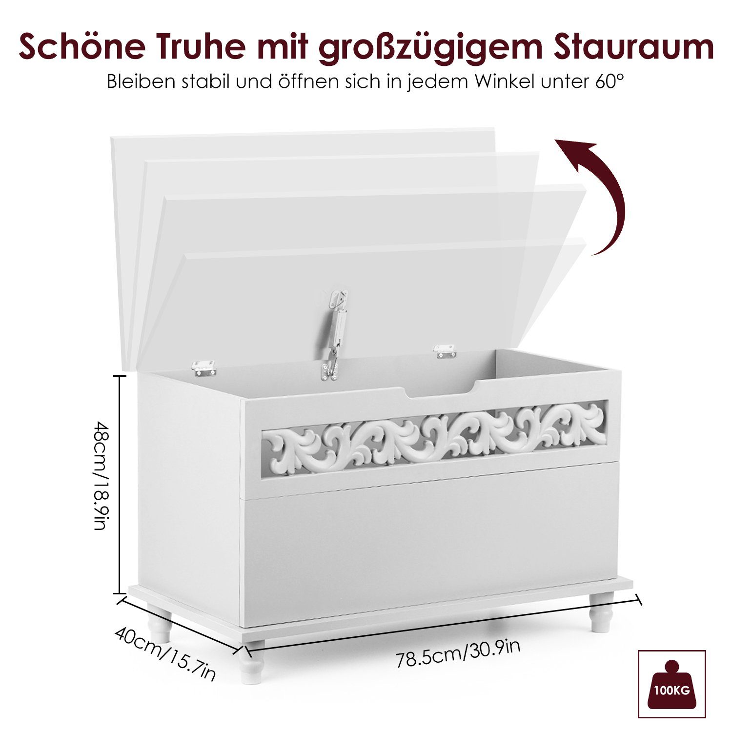 *Aiibot Truhe Holztruhe Holzkiste mit Stauraum Klappbarer Deckel 80x40x48 cm Groß, Aufbewahrungsregal,bodenstehender, für Wohnzimmer, Arbeitszimmer, Büro