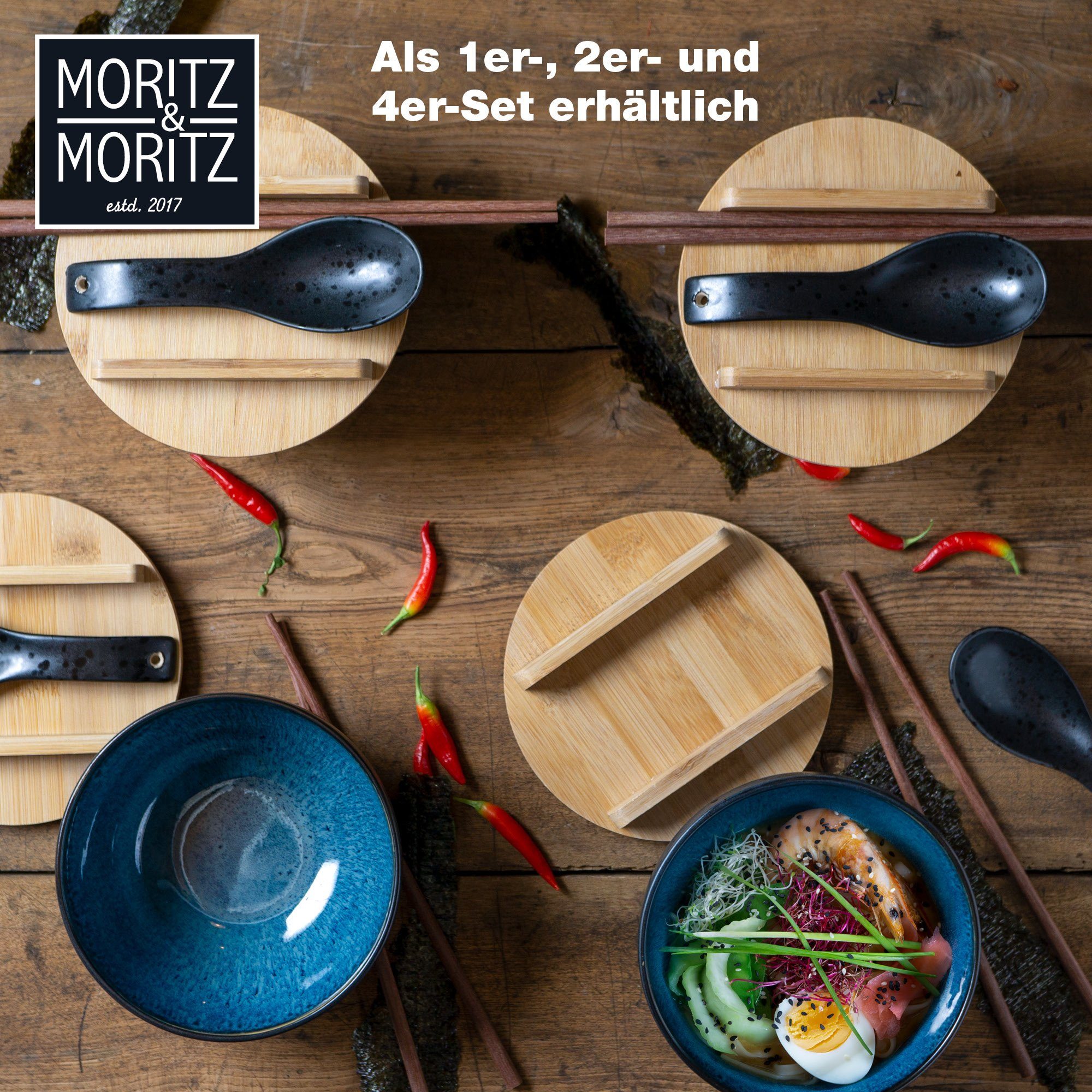 Moritz & Moritz Suppenschüssel 2x Ramen Schüssel Blau, Keramik, (2 Personen), Ramen Bowl Set