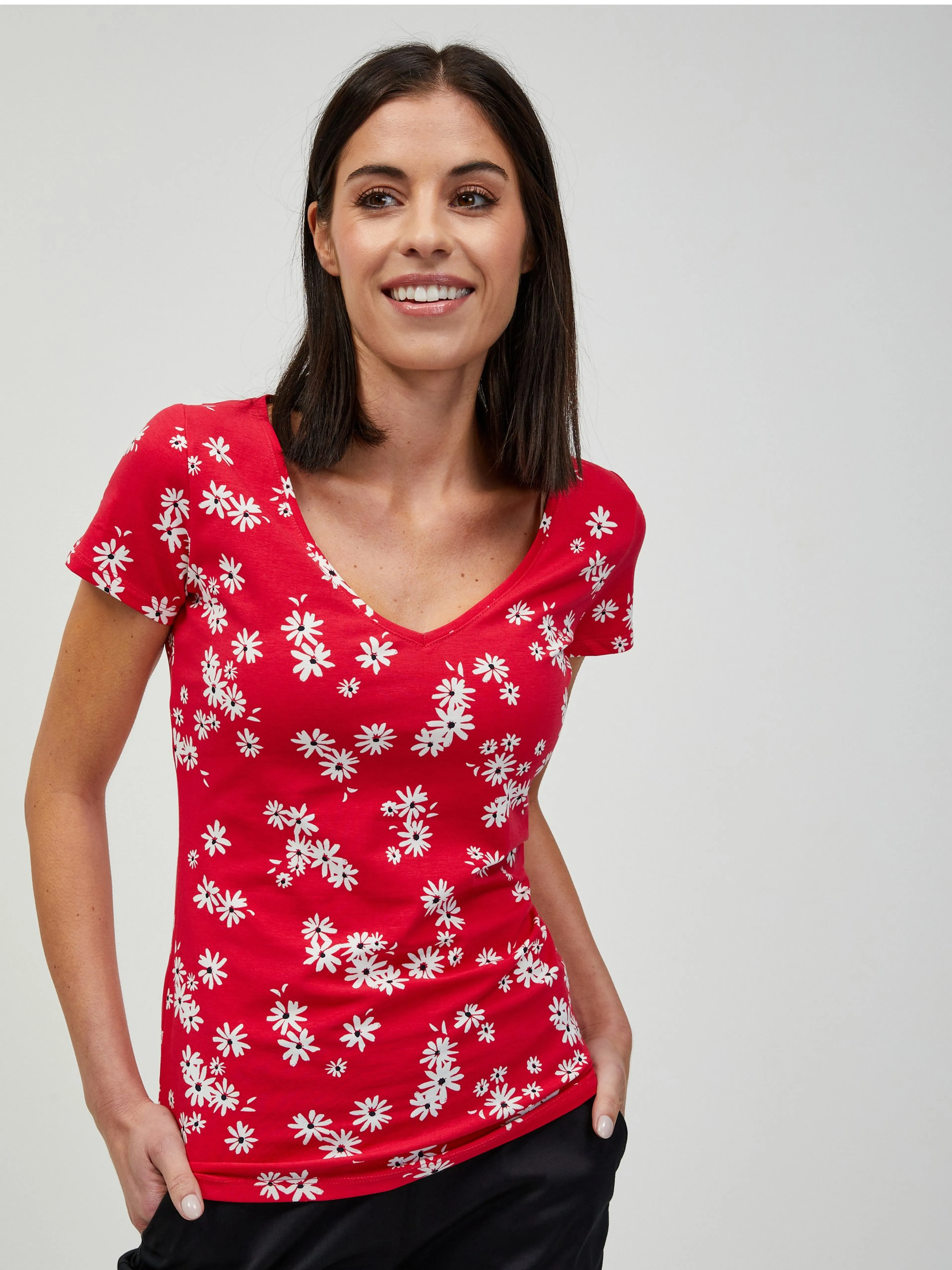 Rotes geblümtes T-Shirt ORSAY