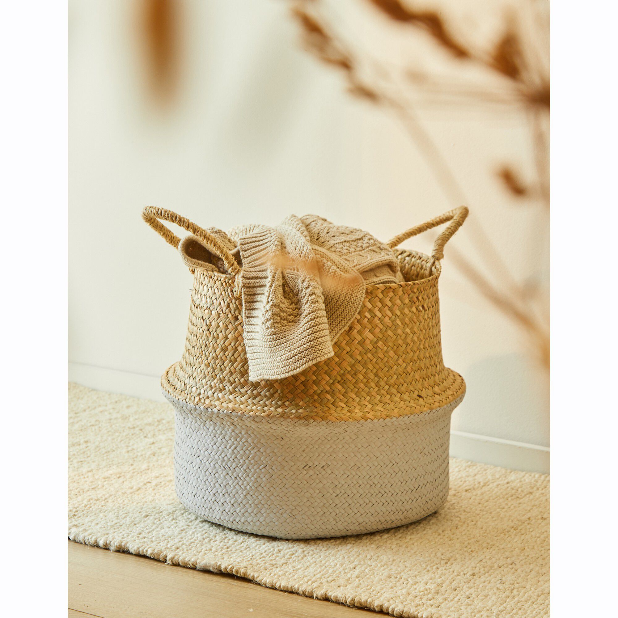 Panier pliable jonc de mer bicolore