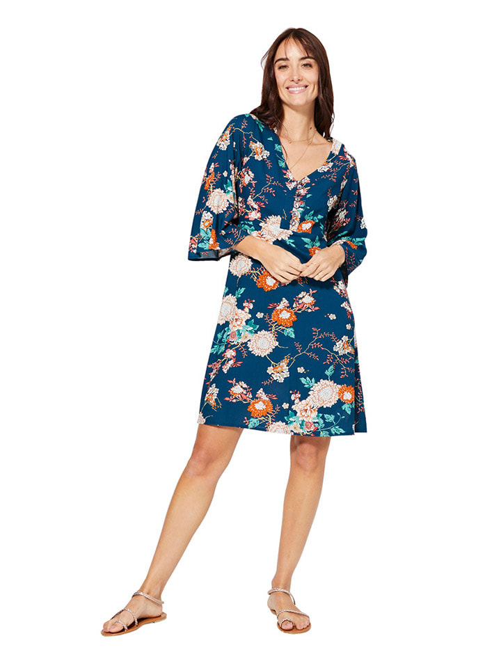 Aller Simplement Kleid in Dunkelblau/ Creme/ Orange günstig kaufen