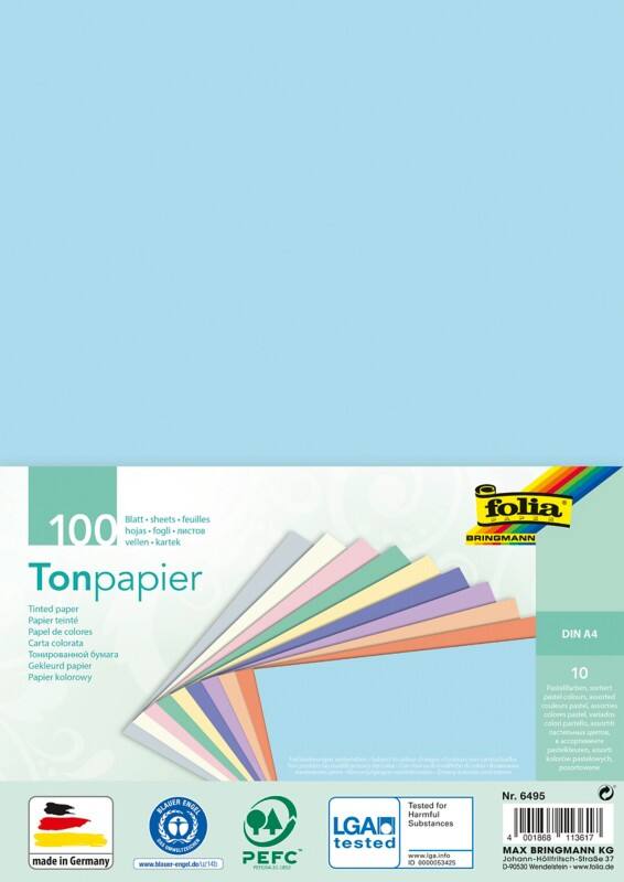 Folia Pastel DIN A4 Bastelpapier Farbig sortiert 130 g/m² 100 Blatt