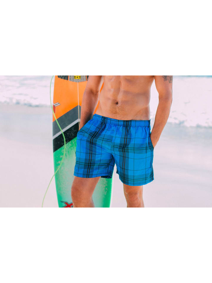 GUGGEN MOUNTAIN Badehose Kariert in Blau günstig kaufen