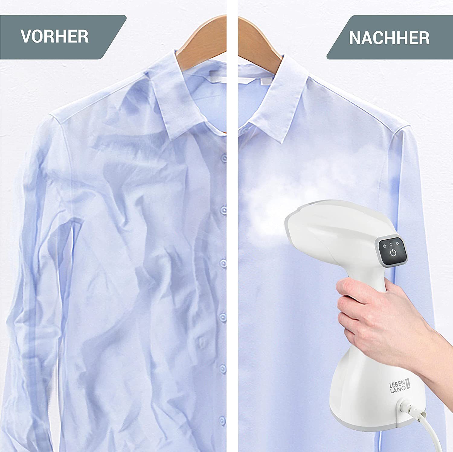 Lebenlang Dampfbügeleisen Steamer Dampfglätter LCD Hand Dampfbürste Reisebügeleisen für Hemden, 1500,00 W, 1500W, <30 Sekunden Aufheizen, Bügelhandschuh, 300ml Tank