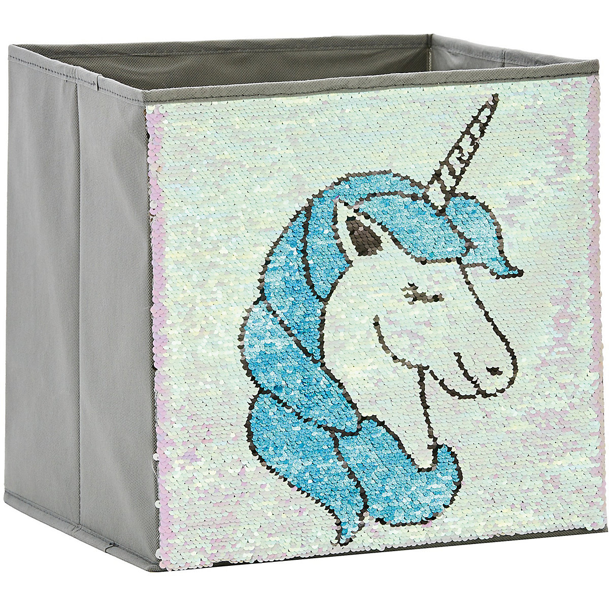 Aufbewahrungsbox Streichpailletten Einhorn rosa/blau, ohne Deckel, 32 x 32 x 32 cm