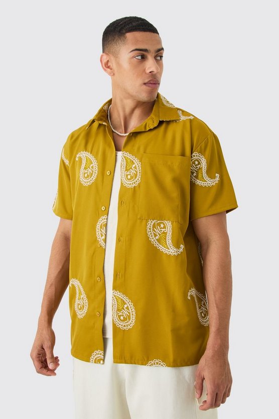 Oversize Twill-Hemd mit Paisley-Stickerei
