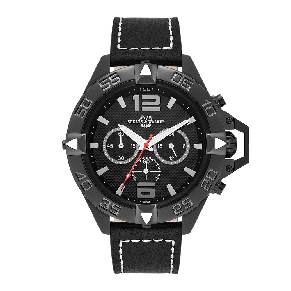 Spears & Walker Montre à quartz Varus II en Noir Cuir véritable en Noir Montre