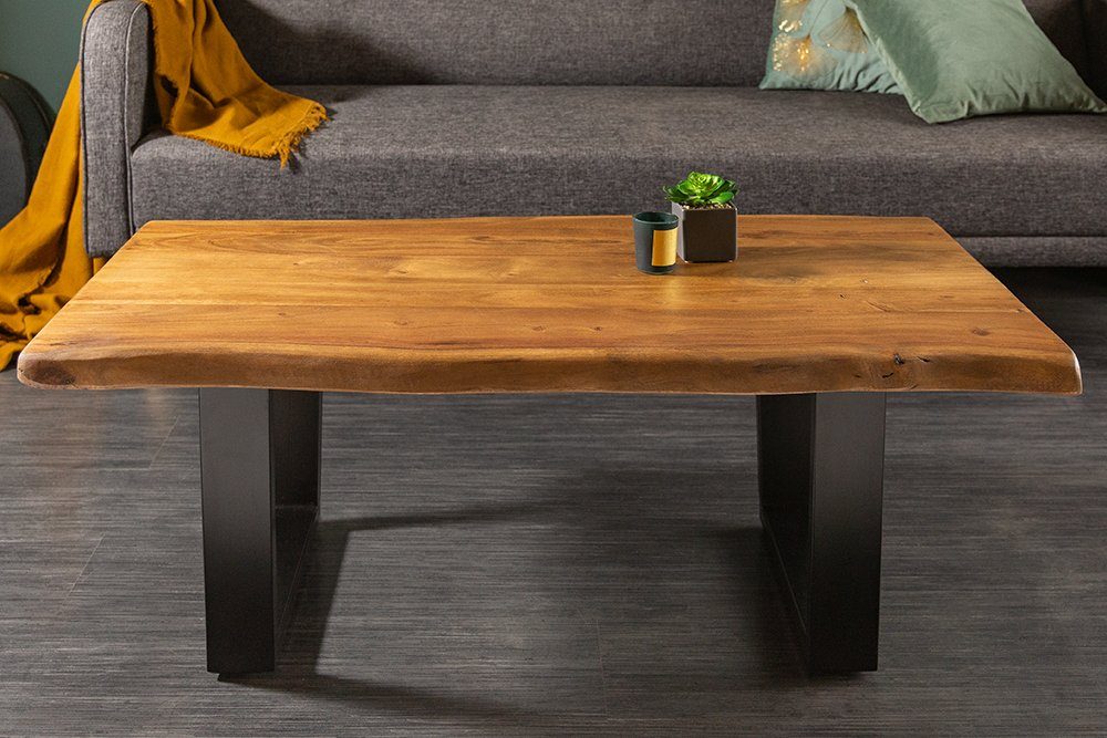riess-ambiente Couchtisch MAMMUT 110cm honigfarben / schwarz, Wohnzimmer · Massivholz · Baumkante · Metall · Industrial