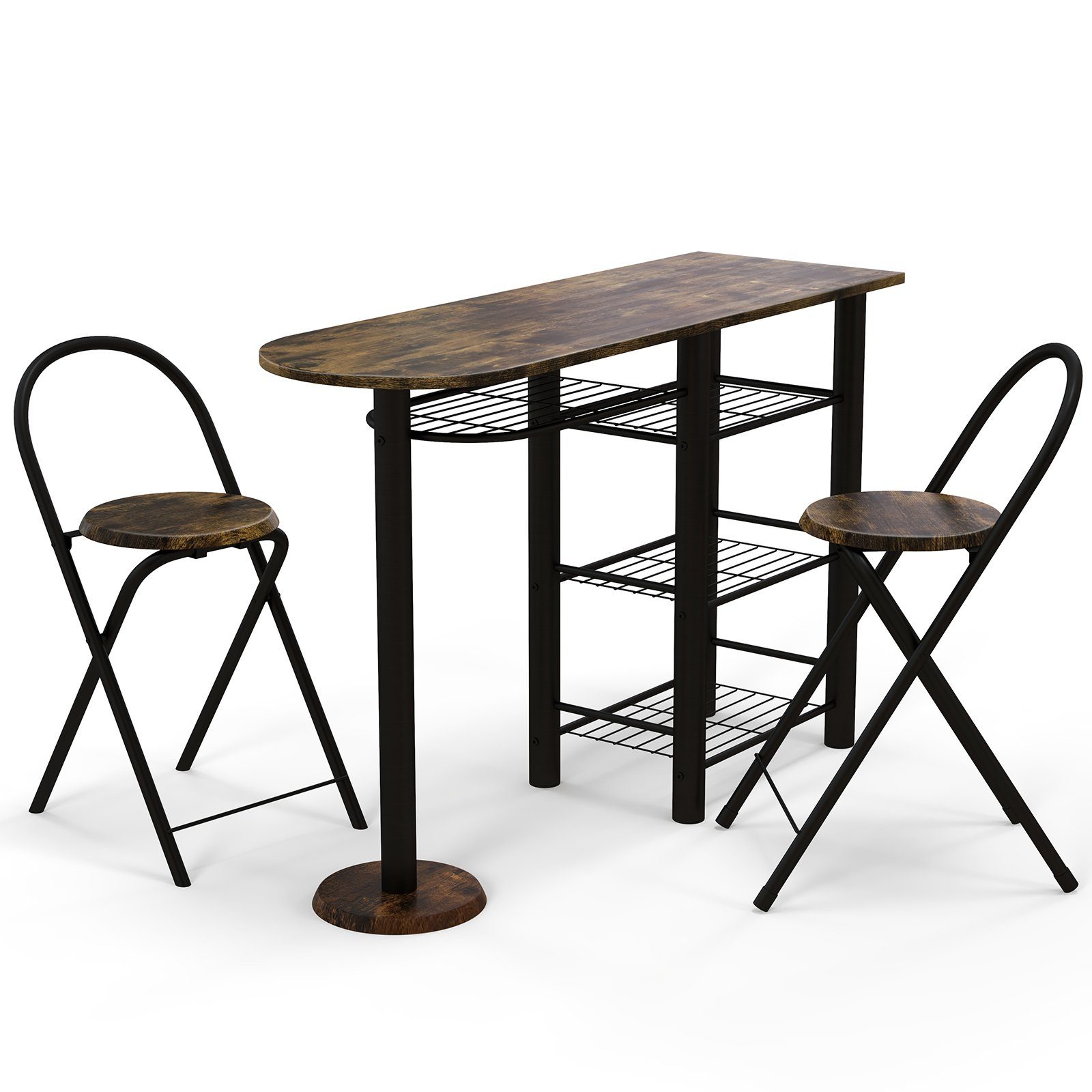 COSTWAY Bartisch (3-St), mit 2 Barhocker und 4-stufigem Regal, für 2 Personen