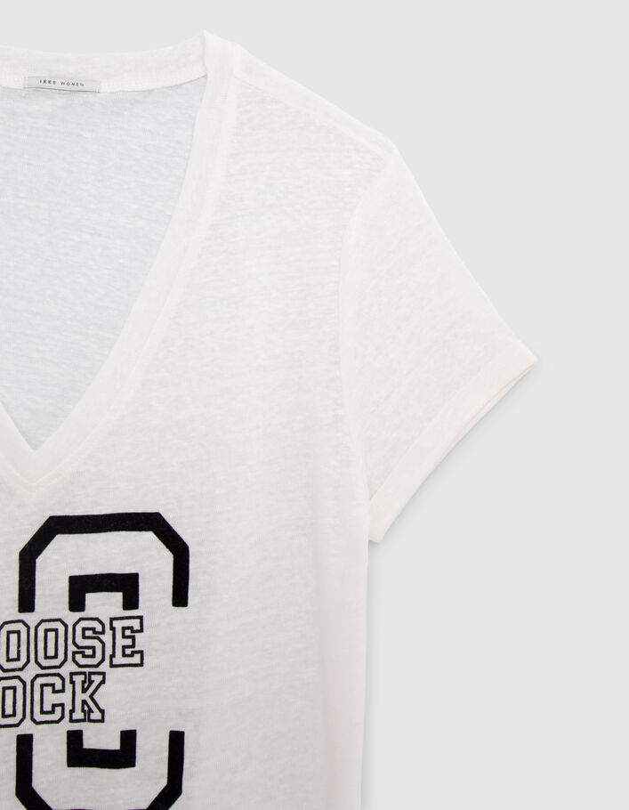Tee-shirt écru en maille de lin à message Femme