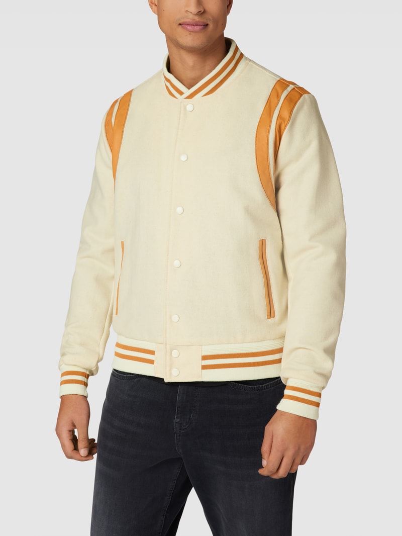 College-Jacke mit Kontraststreifen Modell 'High Roller Bomber' in offwhite