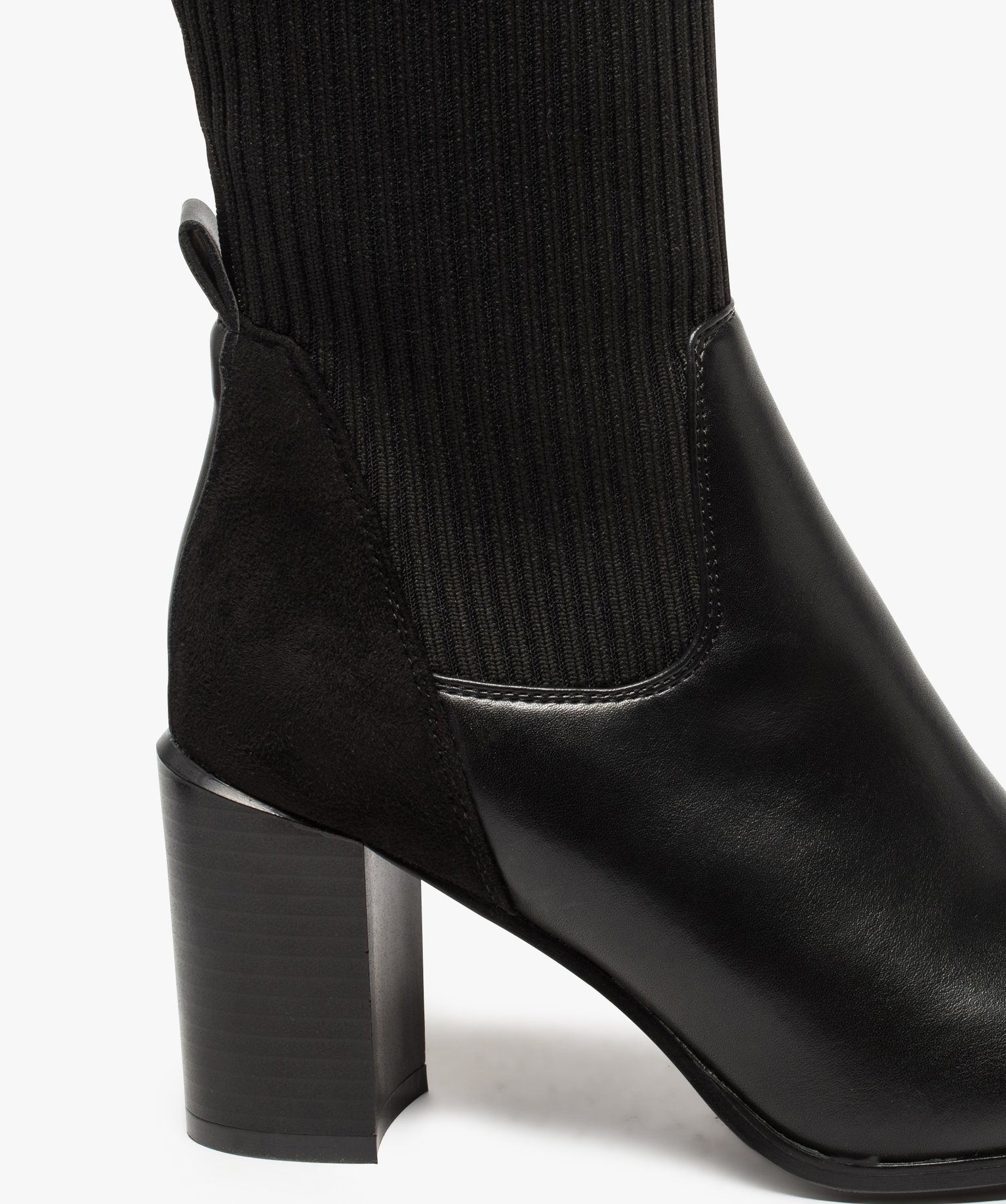 Bottes femme à talon tige chaussette en maille ctelée noir | GEMO