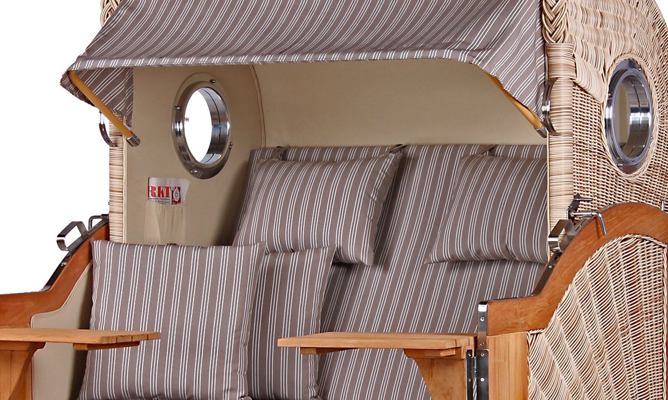 bene living Strandkorb Königssee 2,5-Sitzer Teak - PE shell - Modell 501, BxTxH: 142x95x170 cm, Volllieger ca. 175 Grad, Ostsee-Strandkorb, inkl. Liftersystem und Bullaugen