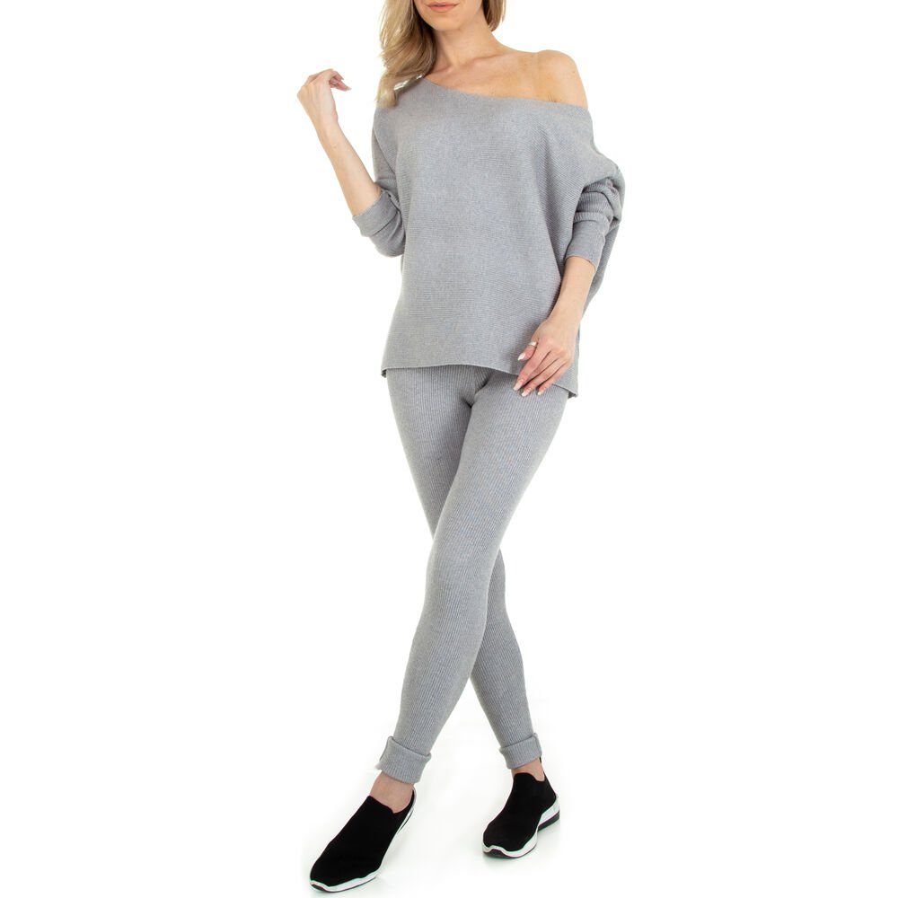Ital-Design Freizeitanzug Damen Freizeit, Stretch Zweiteiler in Grau