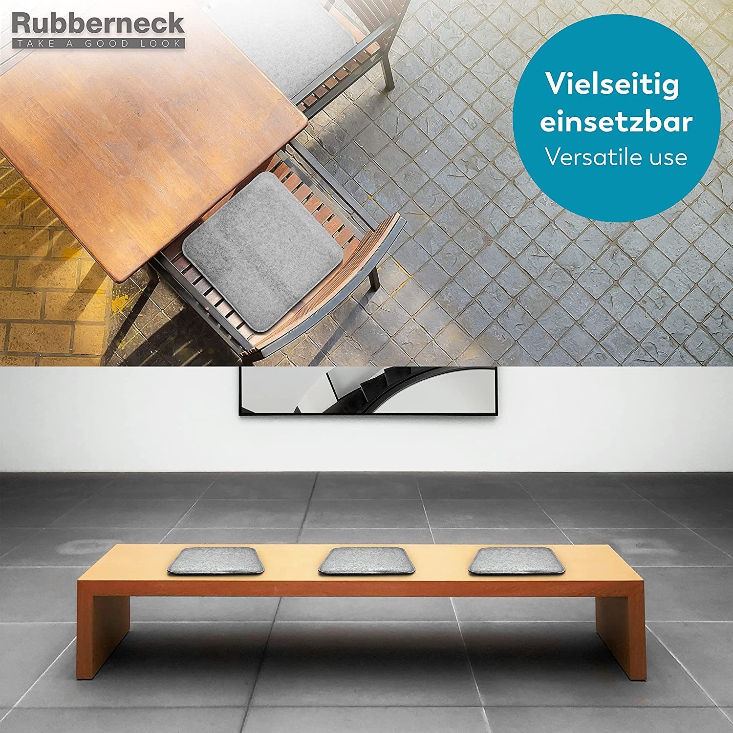 RUBBERNECK Auflagekissen Rutschfeste Filz Sitzkissen eckig, Stuhlkissen mit Antirutsch-Noppen, (4 St), waschbar bei 30°