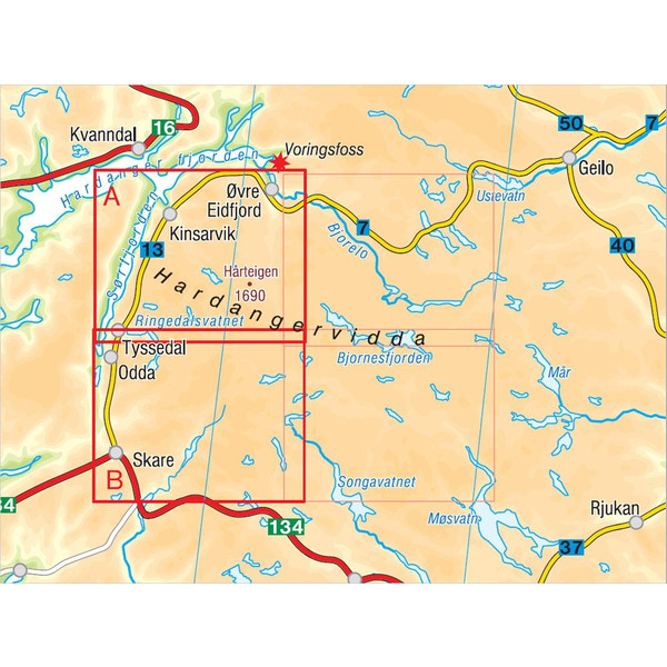 Hardangervidda West, Wander - Radkarte 1 : 50 000 - Wanderkarte