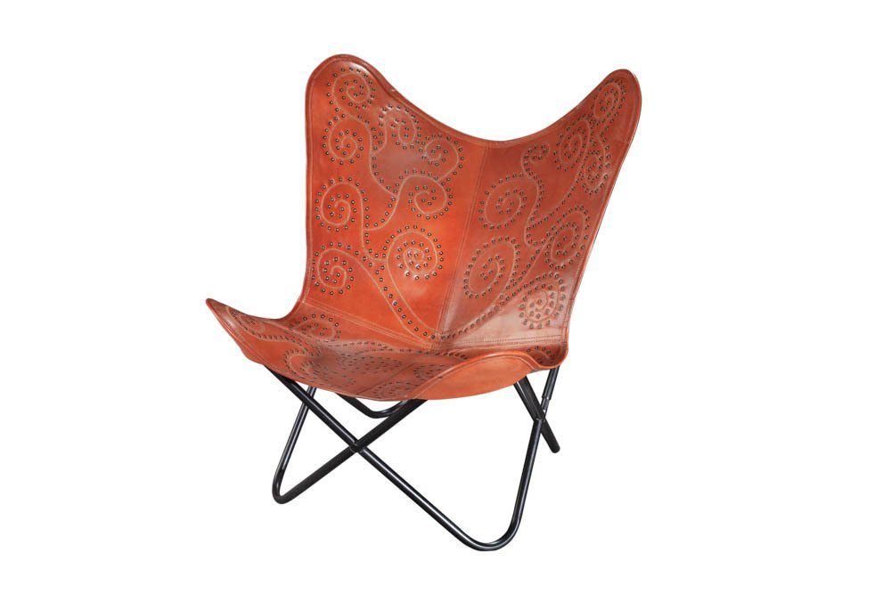 riess-ambiente Sessel BUTTERFLY hellbraun, mit Echtlederbezug