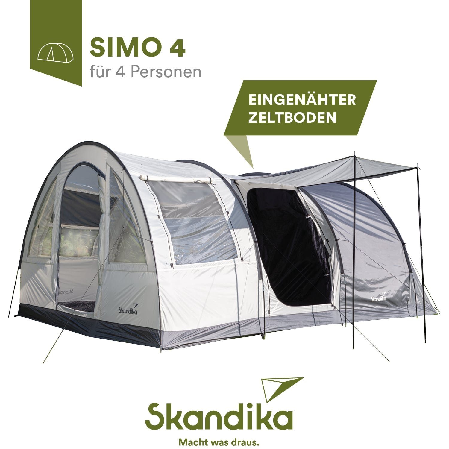 Skandika Tunnelzelt Simo 4, Familienzelt mit eingenähtem Zeltboden