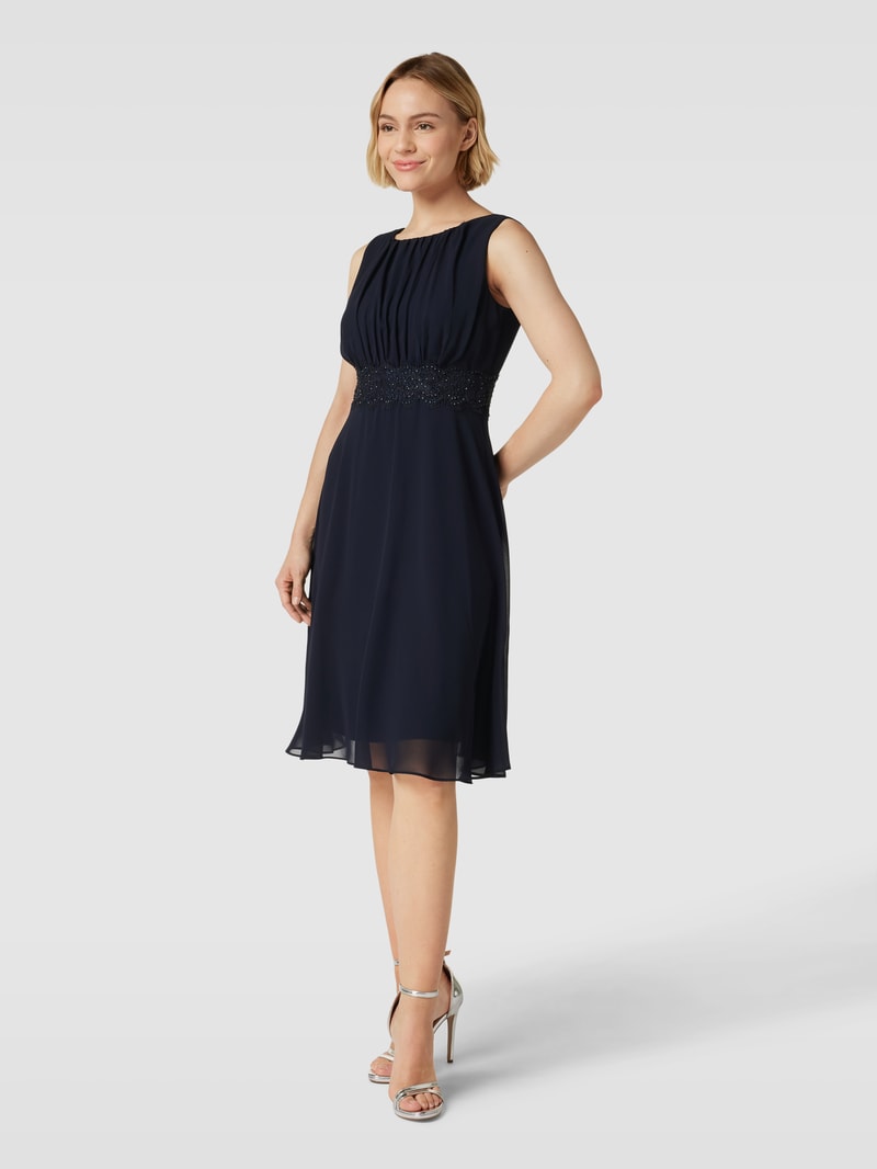 Cocktailkleid mit Ziersteinbesatz in marineblau meliert