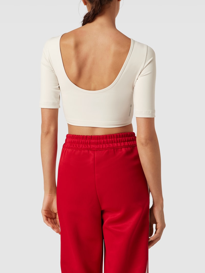 Cropped T-Shirt mit Label-Print in beige