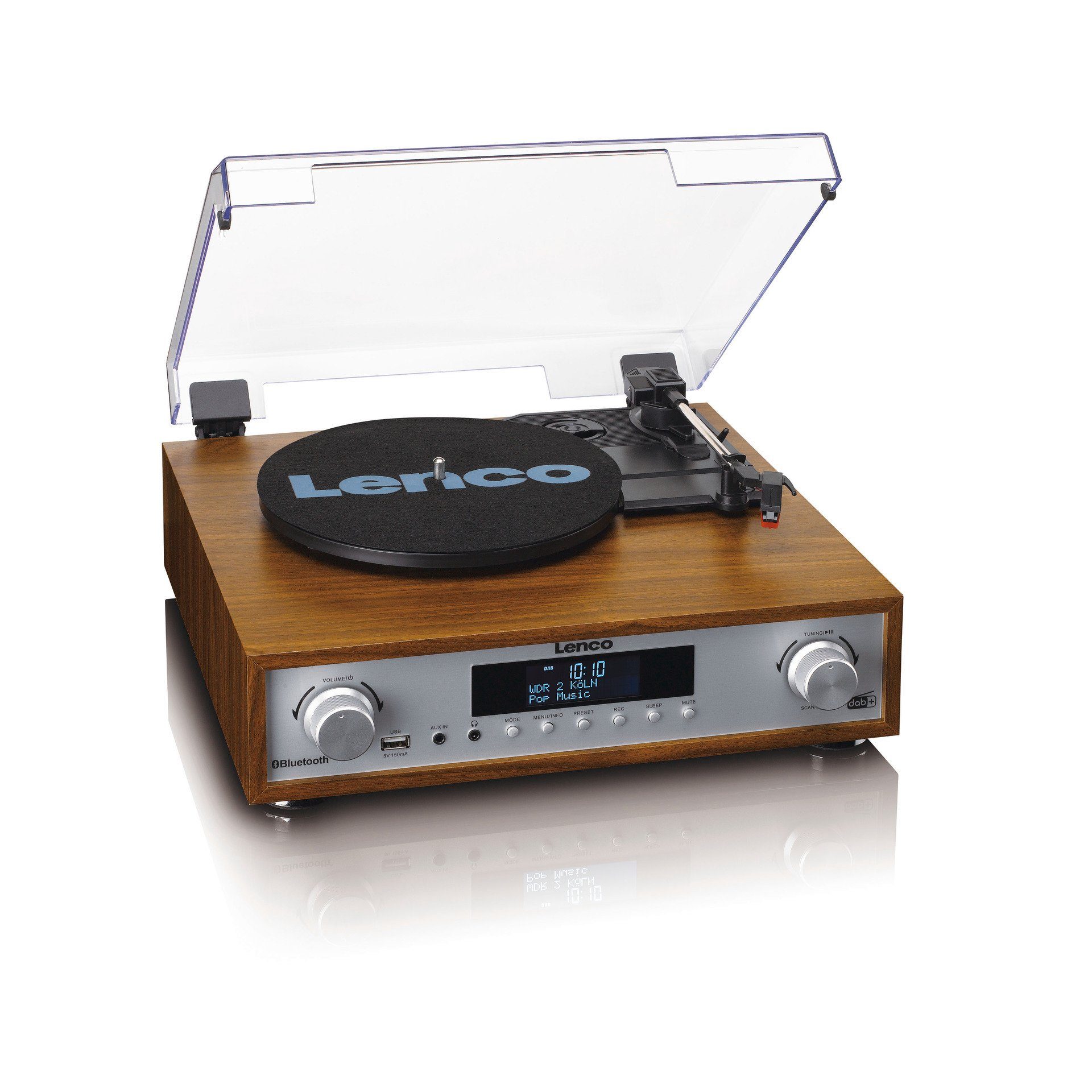 Lenco MC-160WD Hifi-Set DAB+, FM-Radio, Plattenspieler und Bluetooth Radioplattenspieler (Bluetooth)