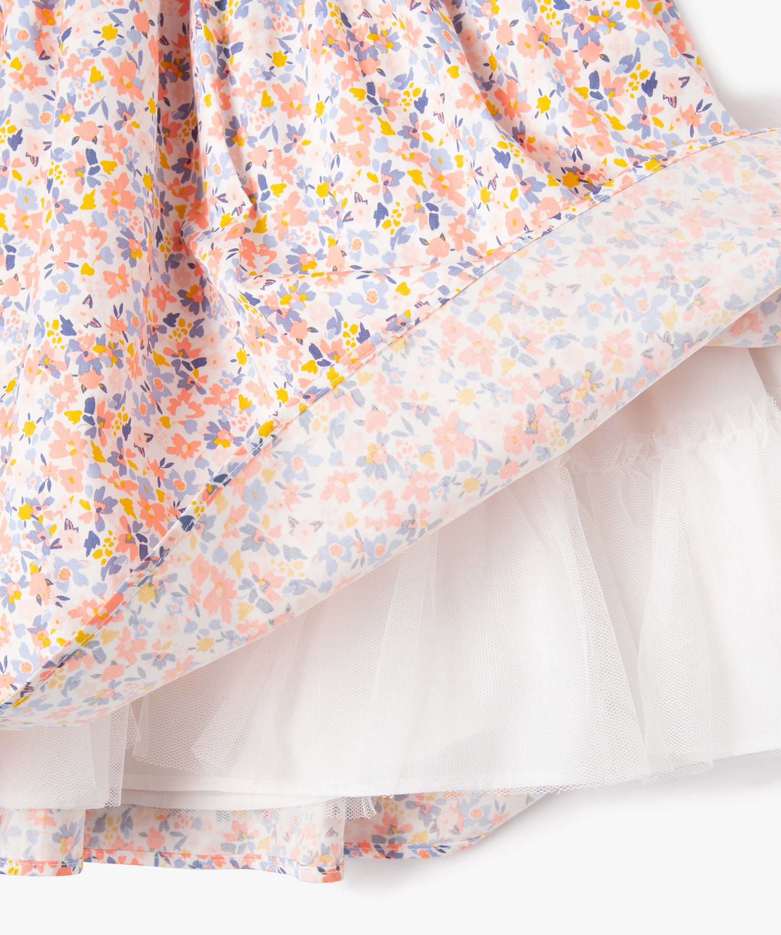 Robe de cérémonie fille à motifs fleuris avec jupon ecru | GEMO