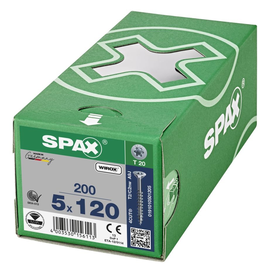 SPAX 0191010501205 Universalskrue 5 x 120 mm, Delgevind, Undersænket hoved, T-STAR plus T20 - 200 stk.