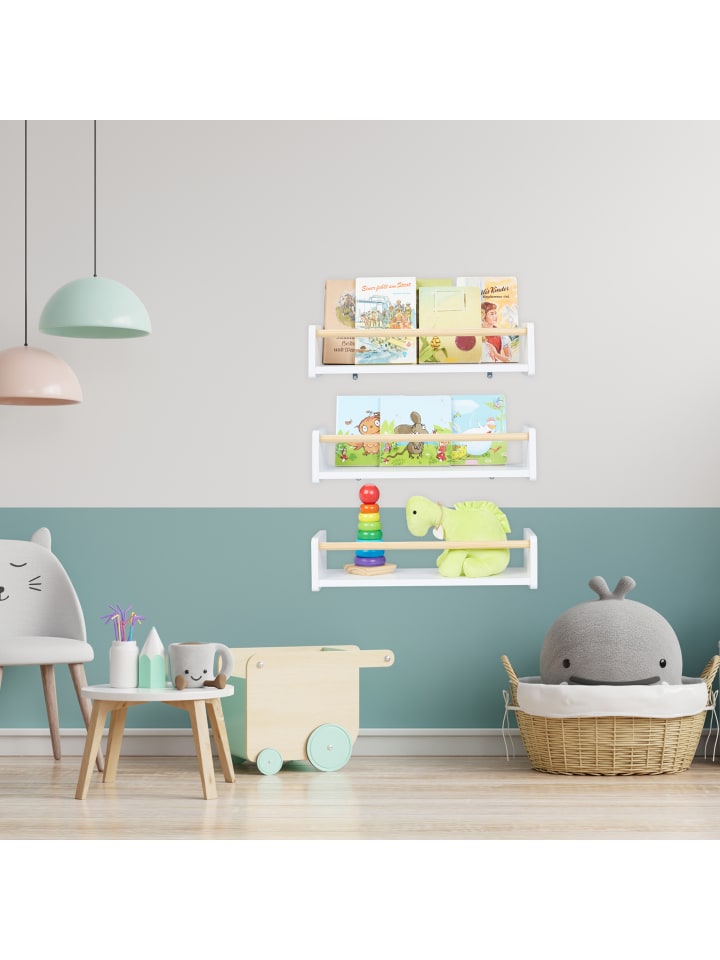 relaxdays 3 x Kinderregal in Weiß/ Natur - (B)50 x (H)12 x (T)18 cm günstig kaufen onesize
