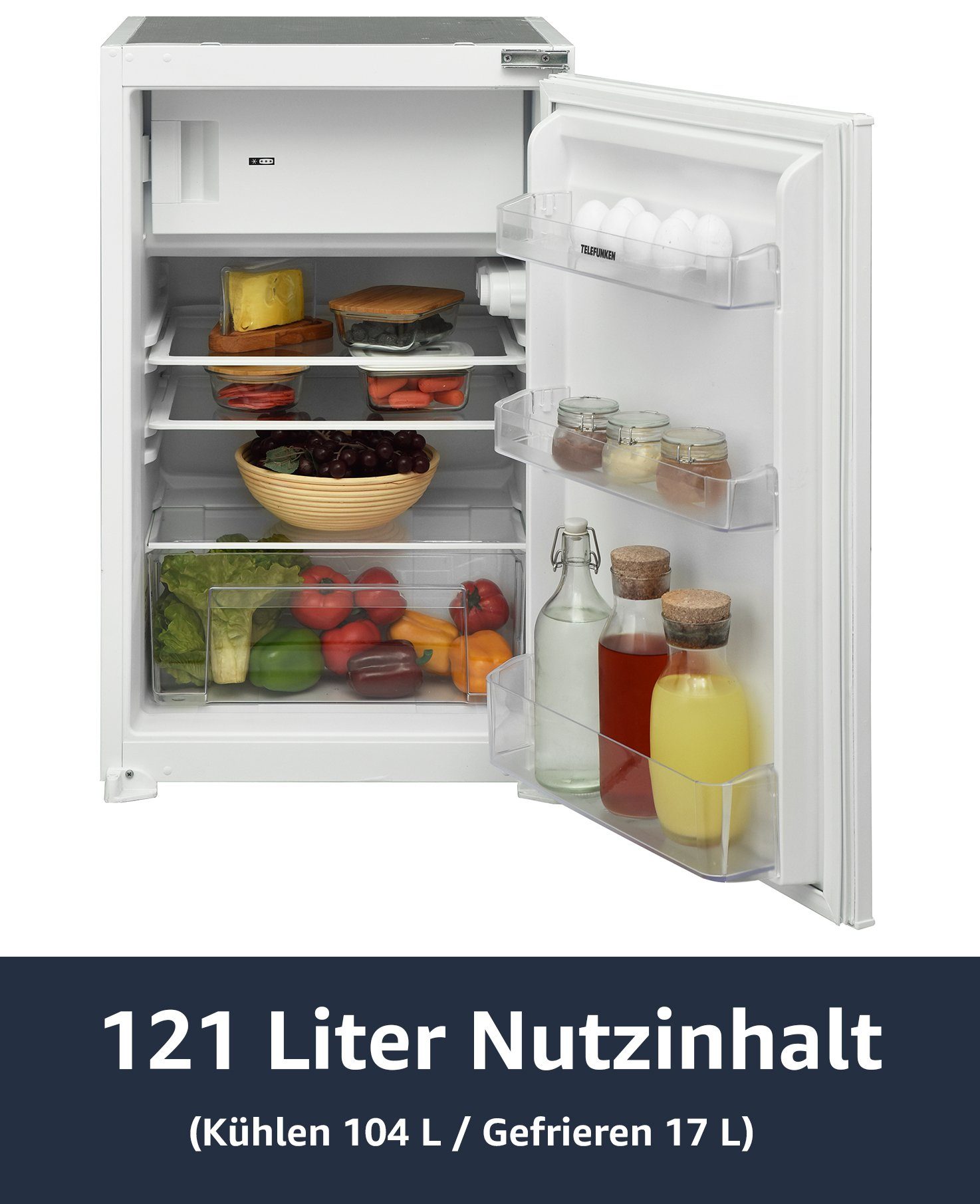 Telefunken Einbaukühlschrank EKGS120E, 87.5 cm hoch, 54 cm breit, Mit Gefrierfach (Nische/Höhe 88), Schlepptür, 121 L Gesamt-Nutzinhalt