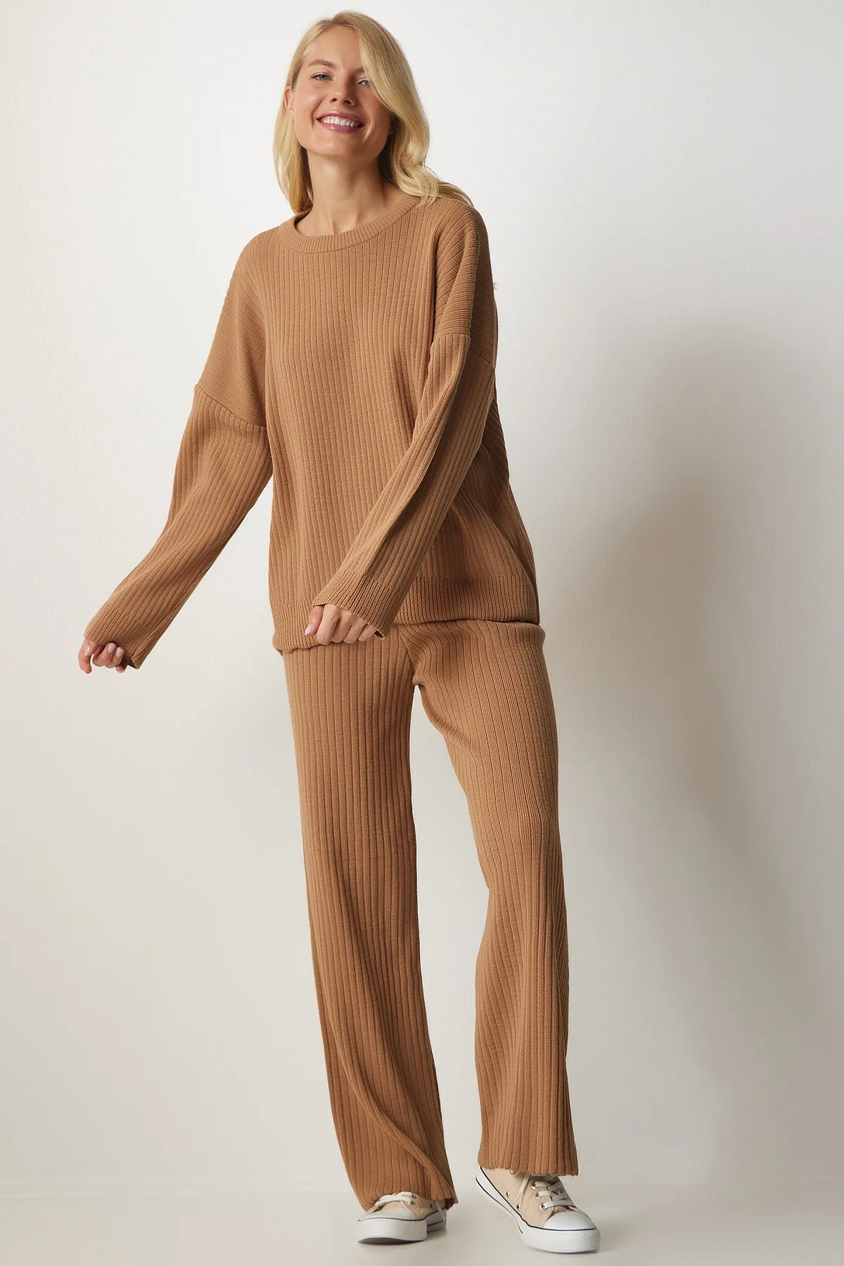 Happiness İstanbul  Damen-Strick-Sweatshirt-Hosen-Set in Keksform, MX00112