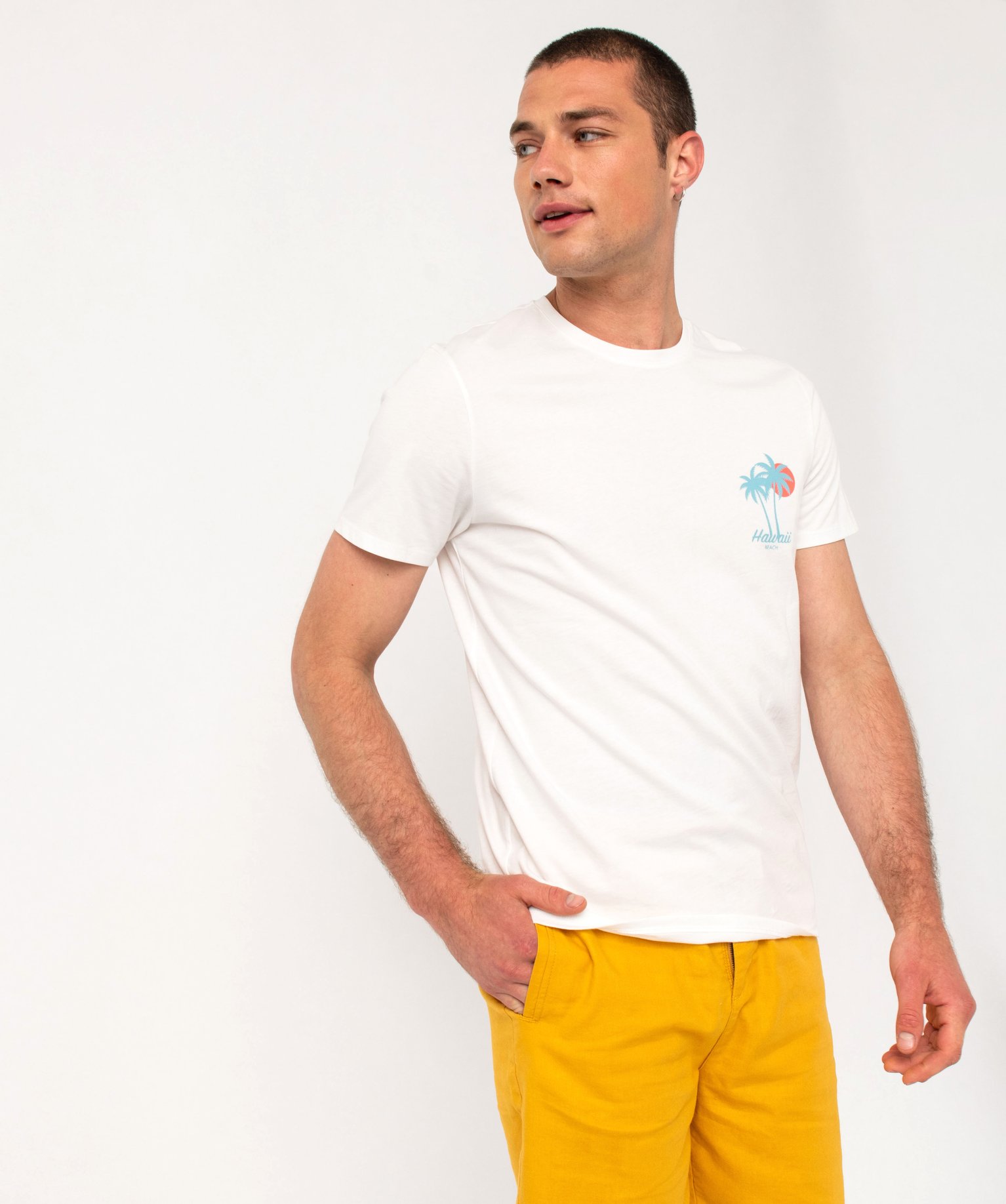 Tee-shirt à manches courtes avec motif palmiers homme blanc | GEMO