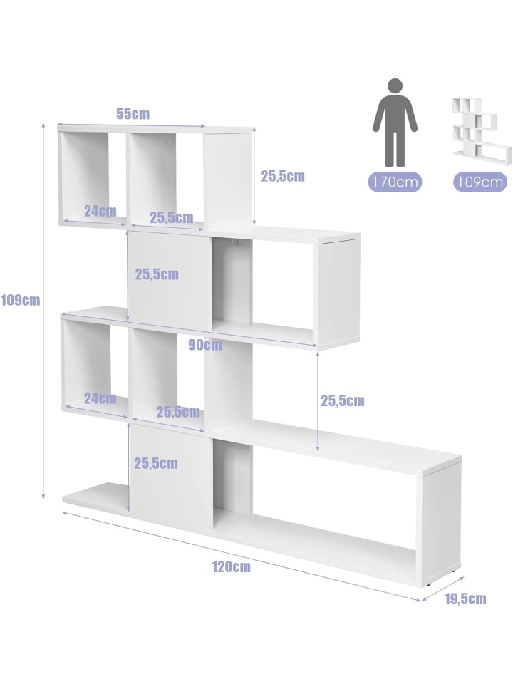 COSTWAY 5-stöckiges Bücherregal in Weiß günstig kaufen 120 cm