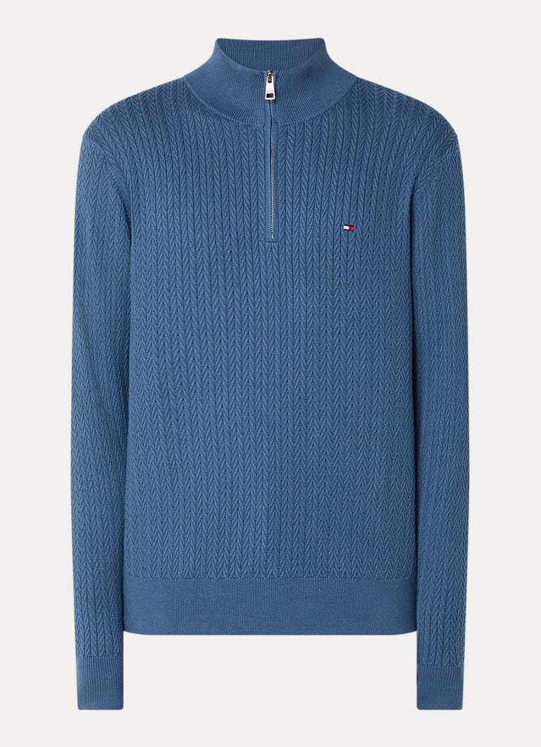 Tommy Hilfiger debel pleteni džemper s polu-zatvaračem i uzorkom riblje kosti