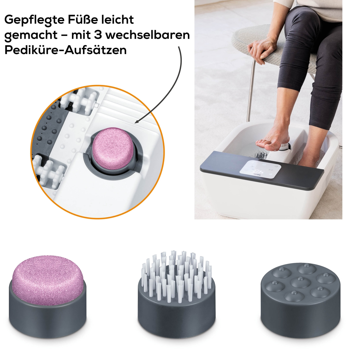 Beurer Fußsprudelbad FB 60-Fußsprudelbad mit Wasserheizung, Sprudelmassage, Vibrationsmassage und 3 Temperaturzonen