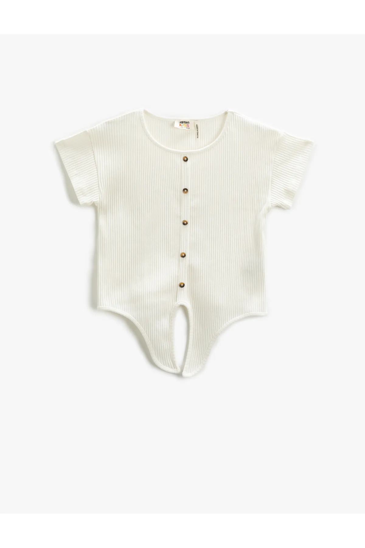 Koton  Basic Crop T-Shirt mit gebundener Taille, gerippten Knöpfen und kurzen Ärmeln