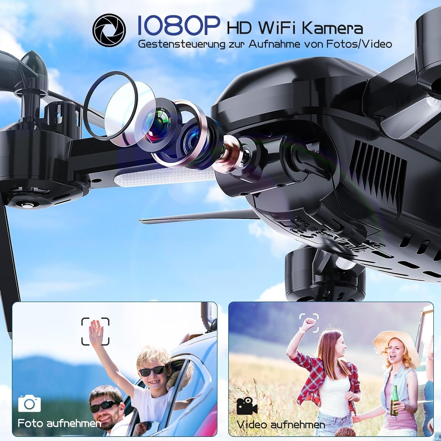Wipkviey Drohne (1080p, Wipkviey T6 Drohne, FPV Drohnen mit Kamera 1080P HD, RC Quadcopter, Headless-Modus, für Erwachsene Anfänger Kinder 26-30 Min. Flugzeit)