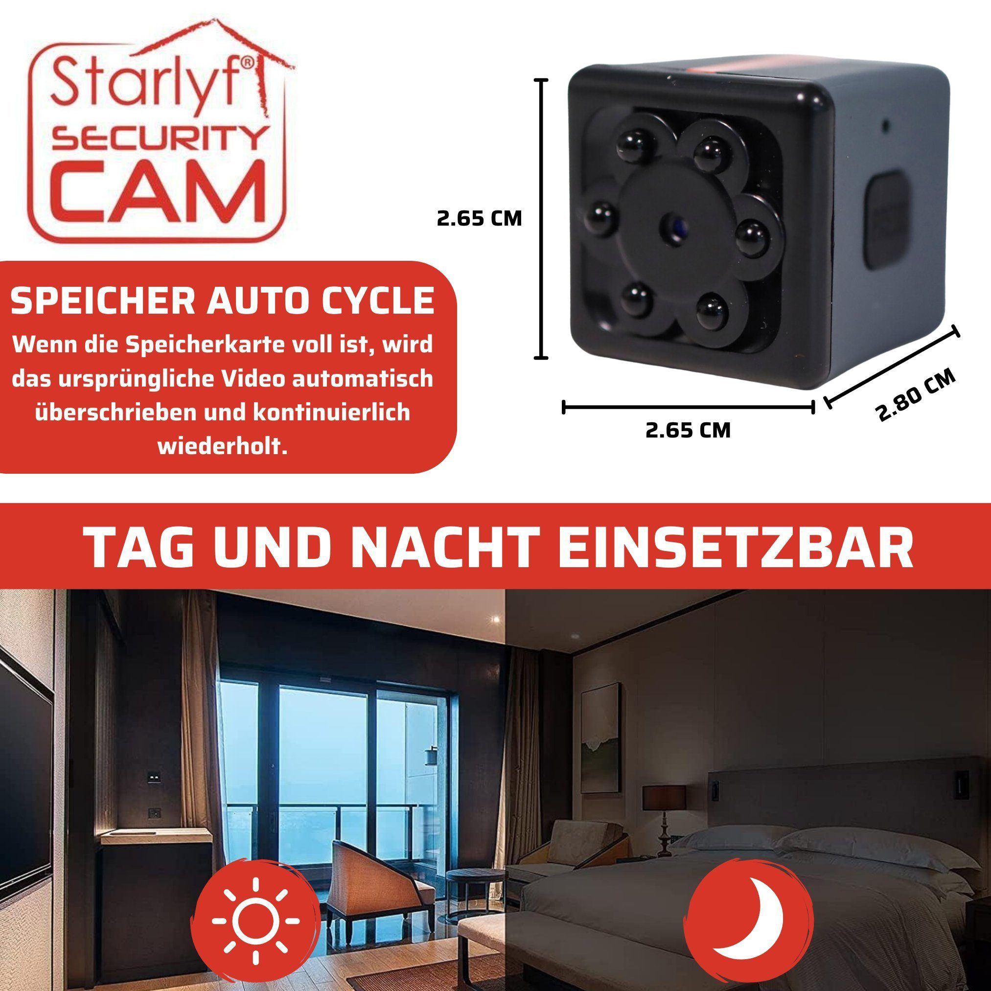 Starlyf Security Cam Überwachungskamera (Außenbereich, Innenbereich, Spar Set 1er oder 2er Pack, 1-tlg., Mini Kamera, Sport Cam, Body Cam, Mini Cam)
