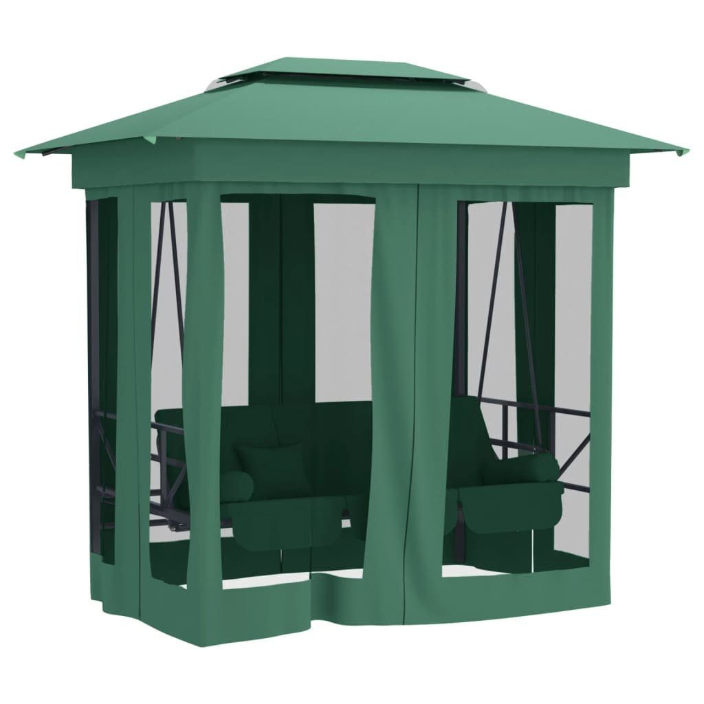 vidaXL Hollywoodschaukel Gartenpavillon mit Hollywoodschaukel Grün Stoff & Stahl, 1 tlg.
