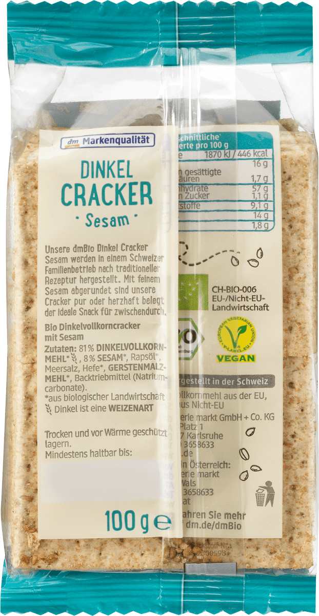 Cracker, Dinkel Sesam, 100 g